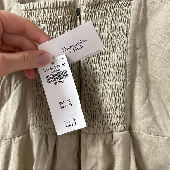 Abercrombie & Fitch Square Neck Cotton Wrap Mini Dress Sage Green NWT - Picture 5 of 6